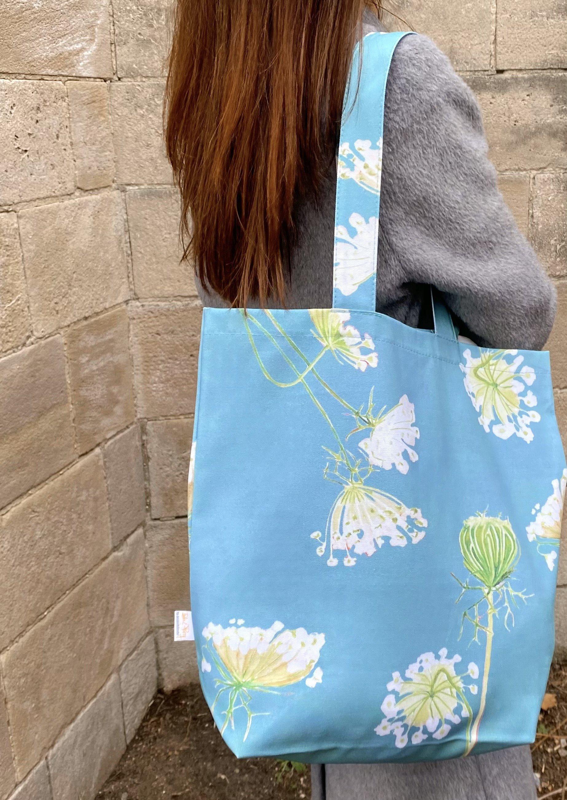 Tote Bag: Queen Anne's Lace on Teal